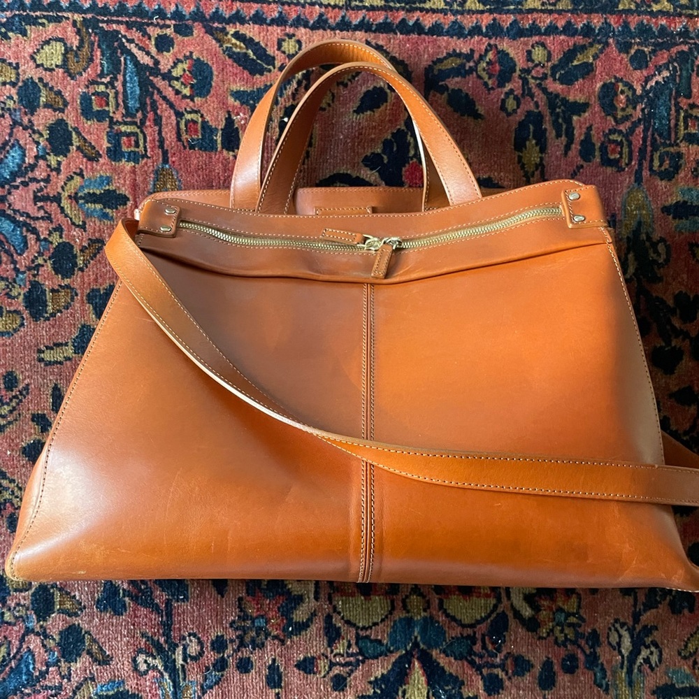 Sezane cognac leather handbag